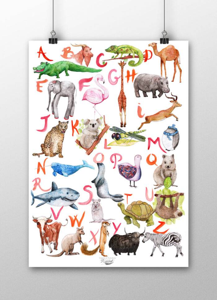 alphabet abécédaire poster aquarelle