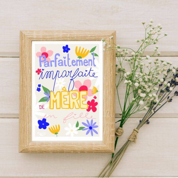 affiche mère-fille, citation maman, cadeau fête des mères original, illustration poétique, décoration chambre fille, création française.