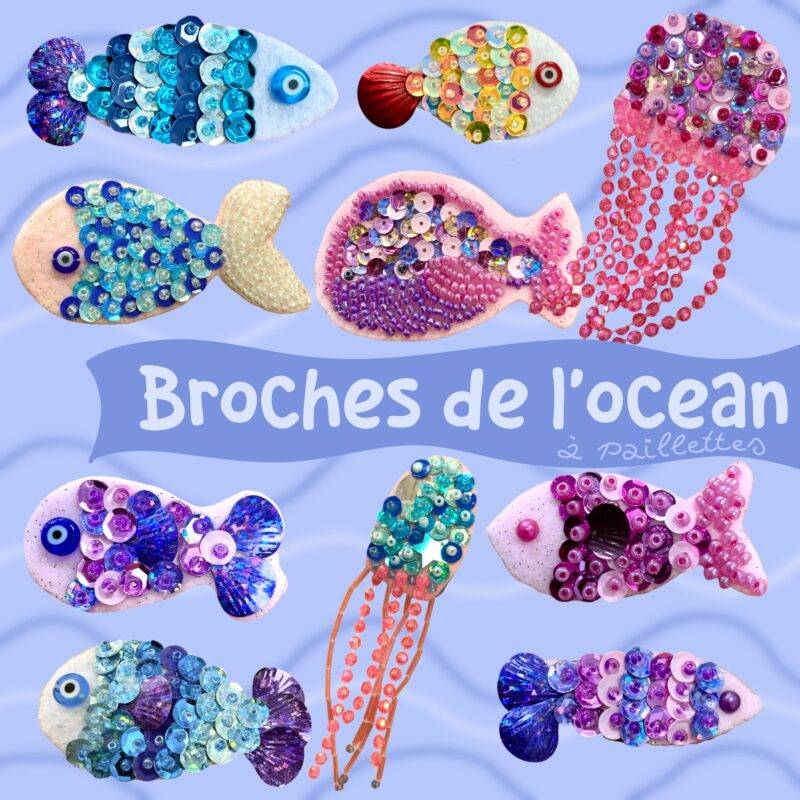 Broche strass poisson paillettes océan
