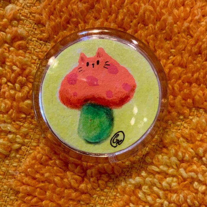Mini badge Chatpignon chat champignon fluo illustration