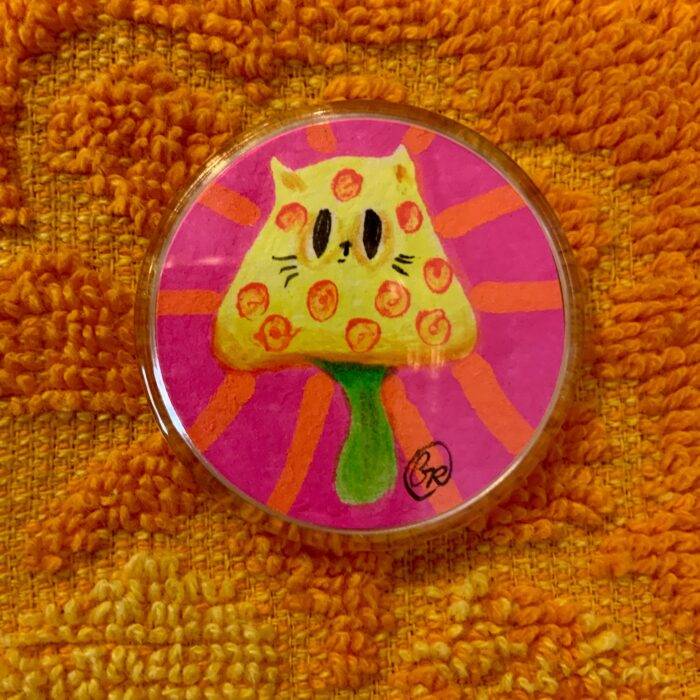 Mini badge Chatpignon chat champignon fluo illustration