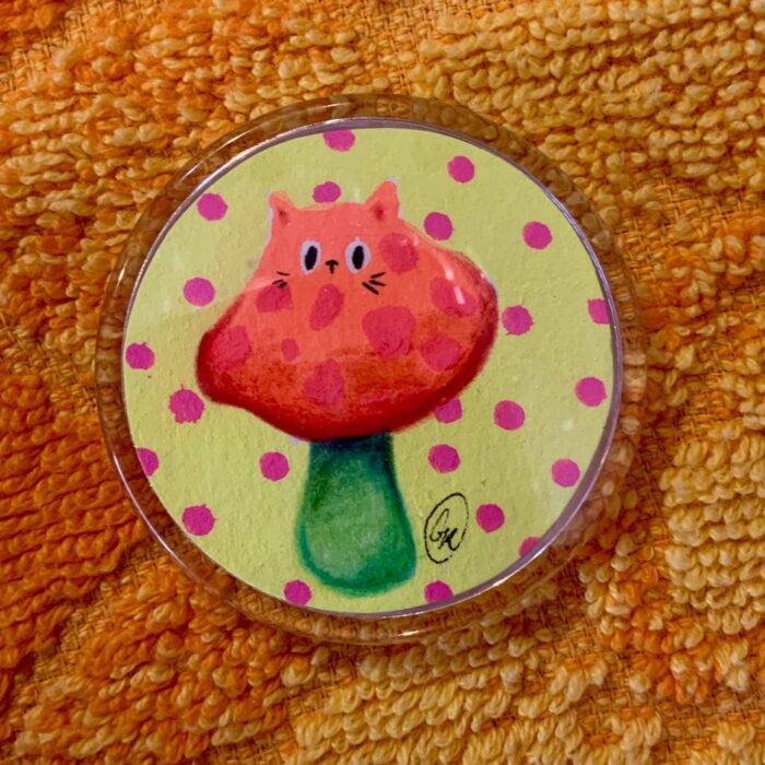 Mini badge Chatpignon chat champignon fluo illustration