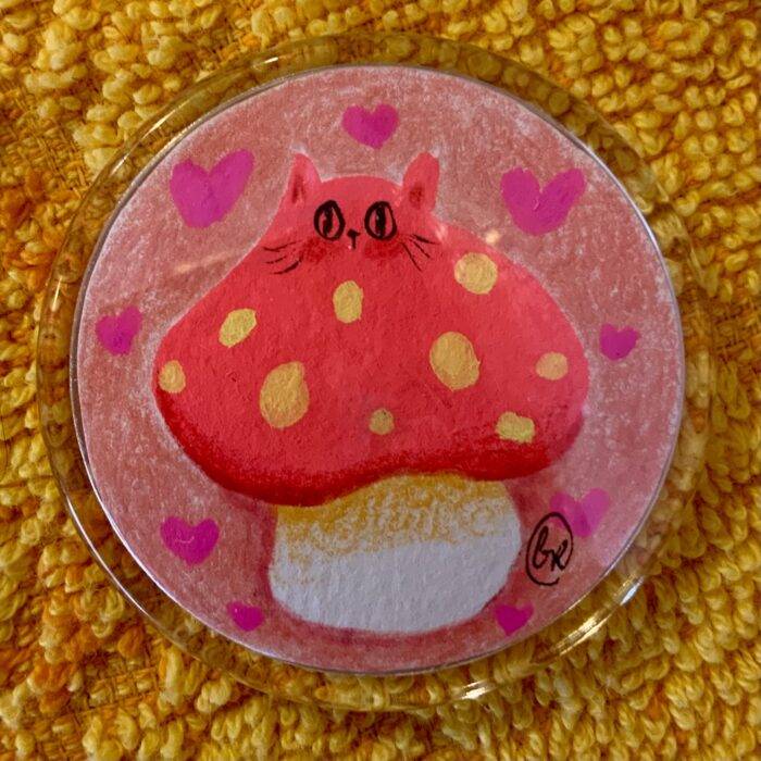 Mini badge Chatpignon chat champignon fluo illustration