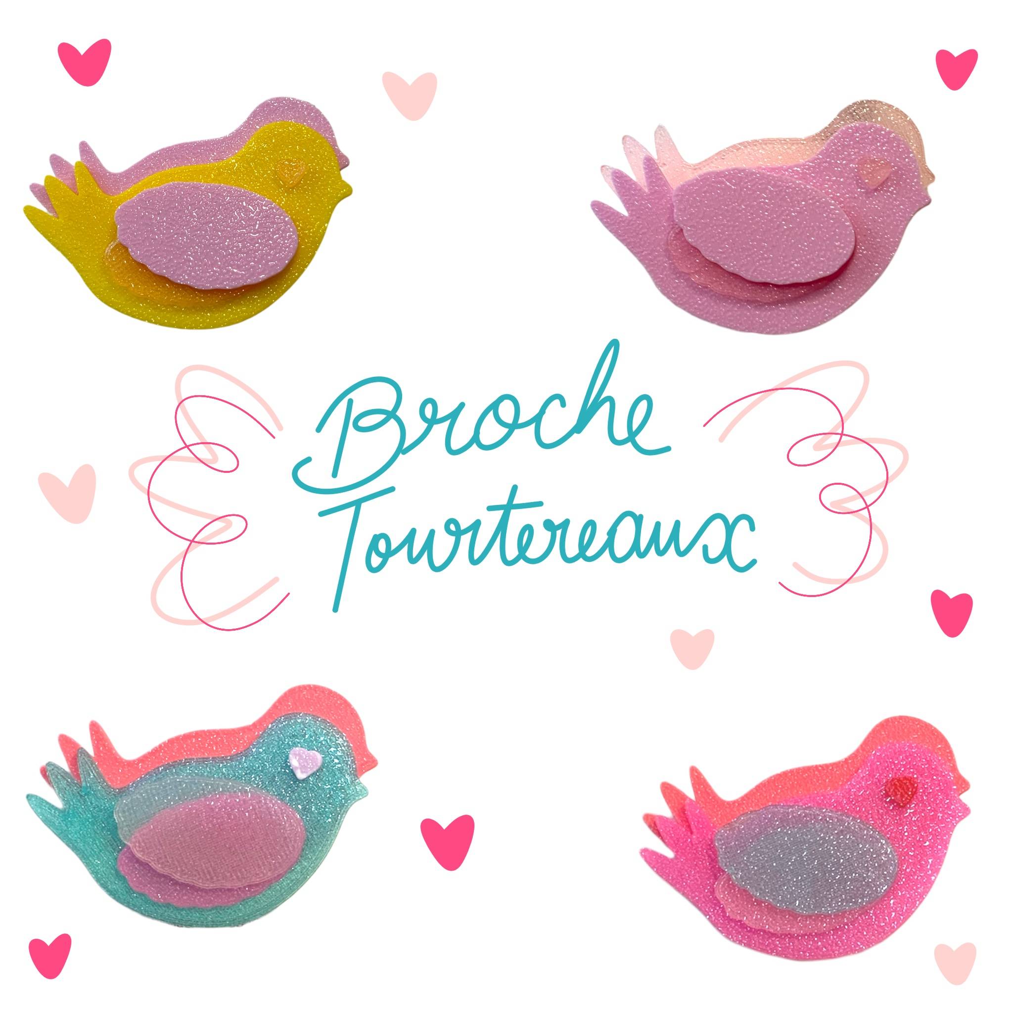 Broche tourtereaux Tourtereaux broche poétique oiseau cœur amour love